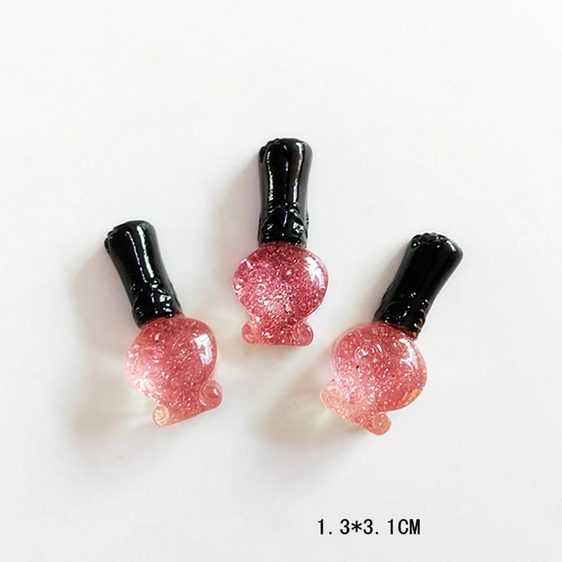 Pink Nail polish 10 шт зеркало моделирования гребень мешок плоские пластмассовые кабошон мультфильм составляют аксессуары DIY плоские резиновые кабошоны Декор телефона - Цвет: Pink Nail polish