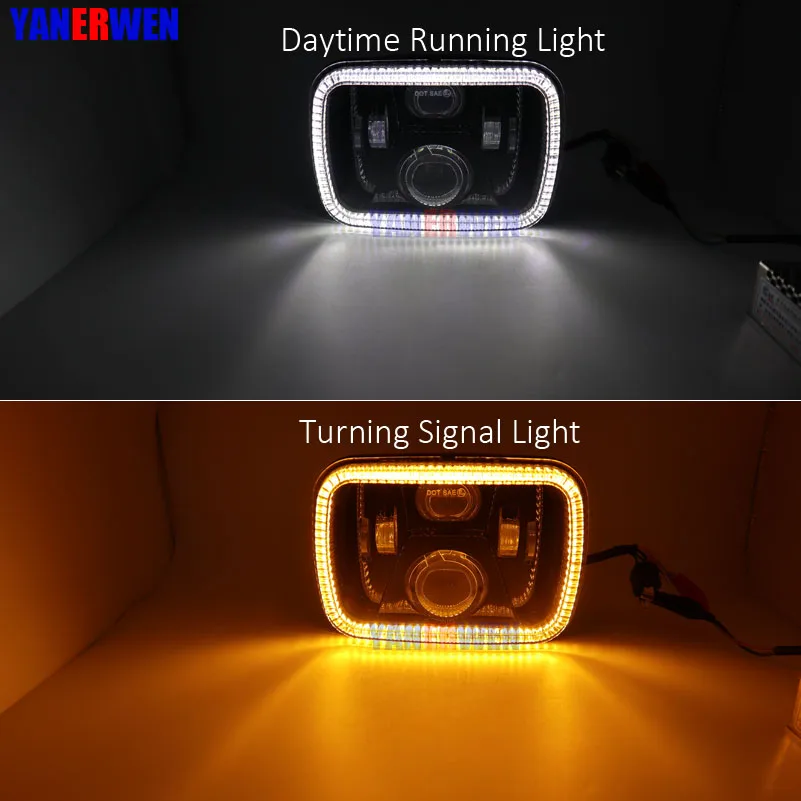 

55W Rectangular Sealed High Low Beam Angel eyes 5x7'' 7x6 Inch LED Headlights For Jeep Wrangler YJ Cherokee XJ Comanche MJ DOT