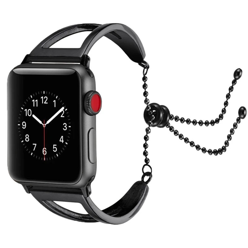 

Браслет-цепочка из нержавеющей стали, черный, для Apple Watch, ремешок для умных часов, браслет для i-Watch Series 1, 2, 3
