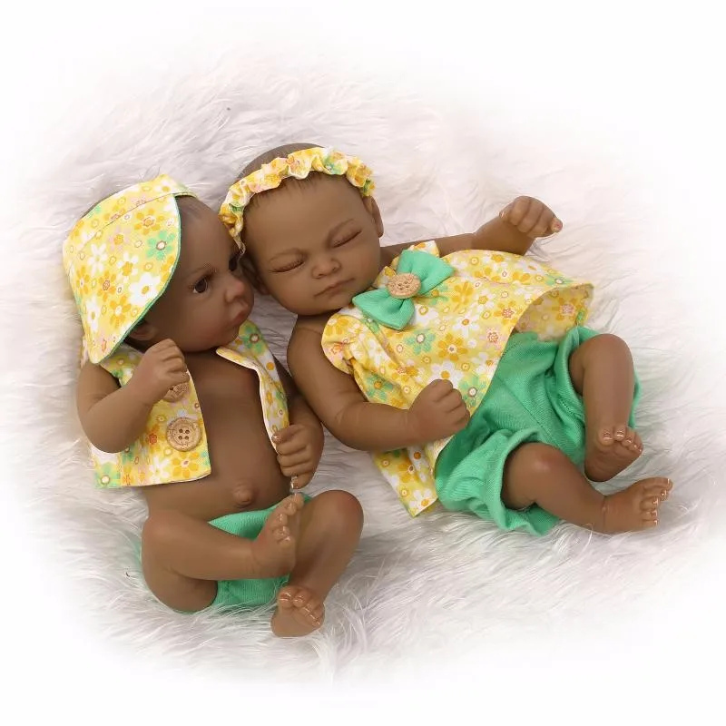

NPK 26cm Soft Vinyl Reborn Babies black skin lifelike lol vinyl newborn twins Full Body Silicone Reborn Baby Dolls Toys