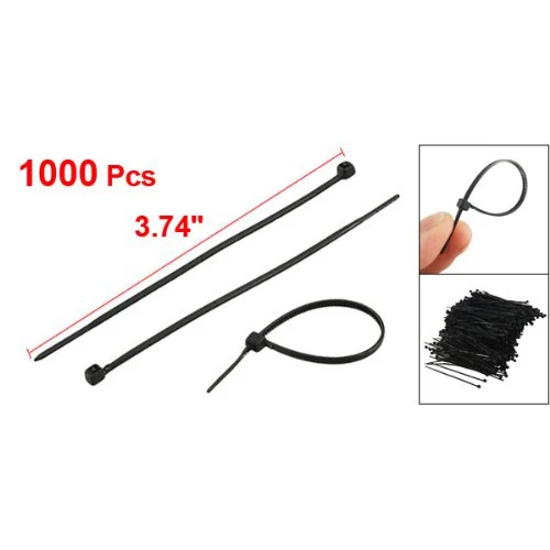 BOFO 1000 Pcs Black Plastic Cable Zip Tie Fasten Wrap 95mm x 2mm | Обустройство дома