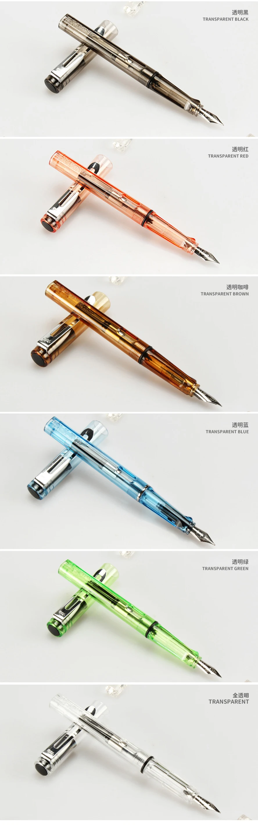 6 шт набор JINHAO 599 Роскошная перьевая ручка 0,5 мм перо ABS Прозрачный держатель для ручек чернильные ручки для письма школьные и офисные принадлежности