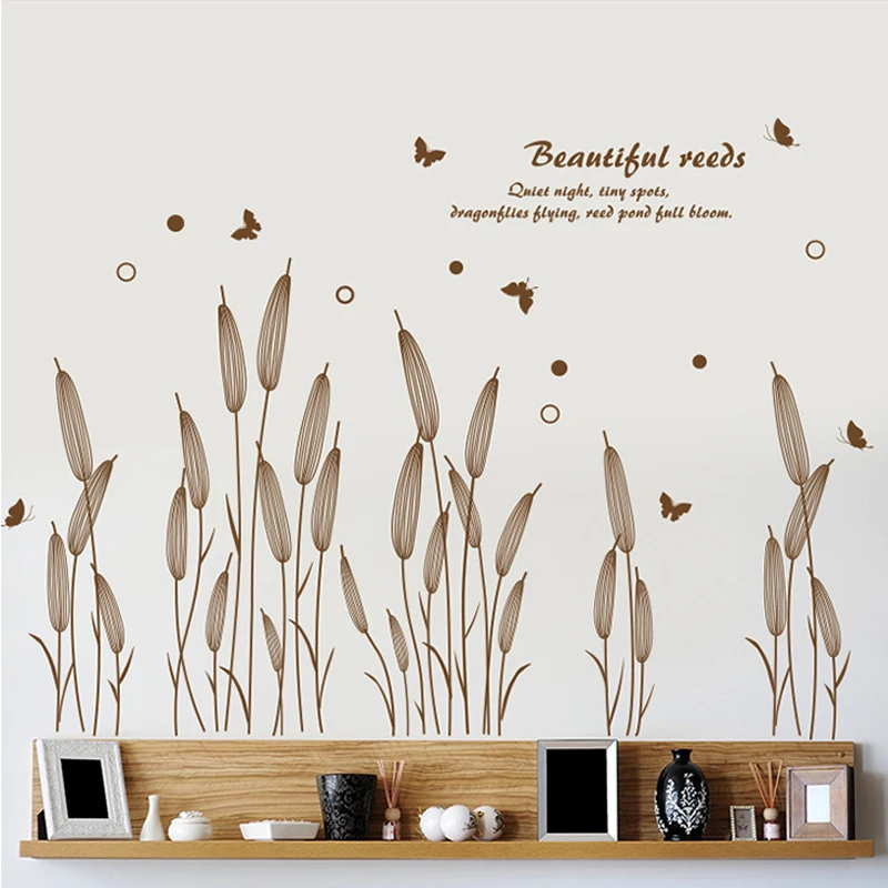 Абстрактная тростниковая трава настенные Стикеры наклейки для гостиной