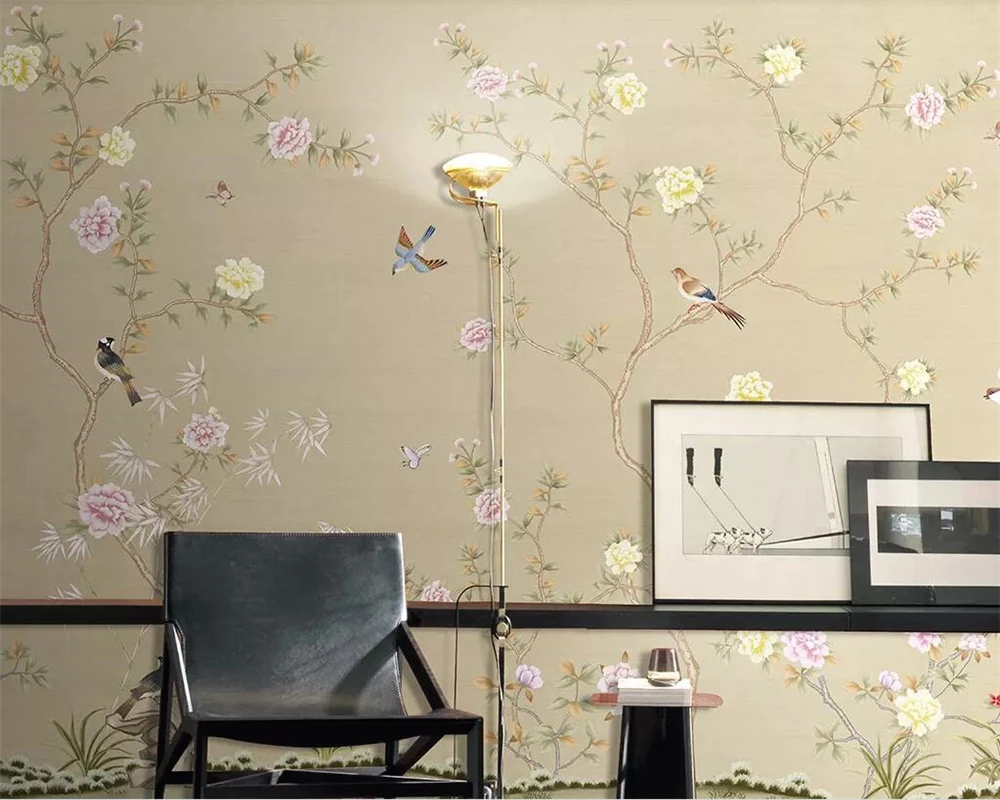 Росписи обоев на заказ большие китайские расписанные вручную цветы и птицы