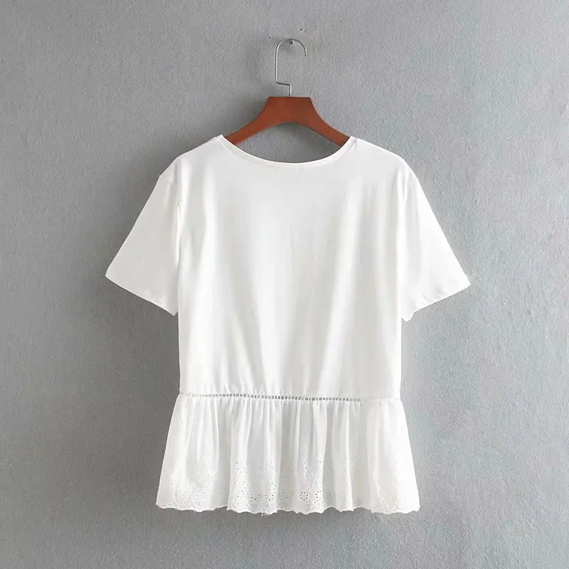 Новинка Женская Милая футболка с цветочным принтом спереди Повседневная белая