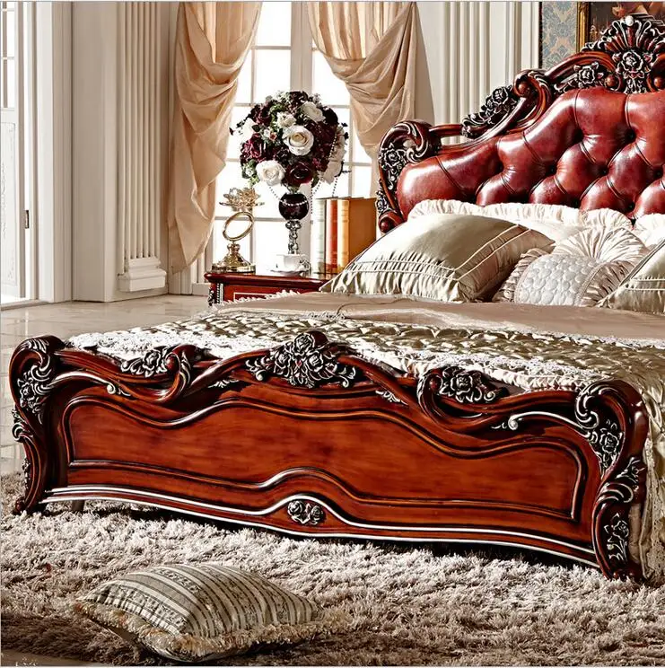 King size современная Европейская кровать из массива дерева Мода Резные 1,8 м кровать французская мебель для спальни 6590