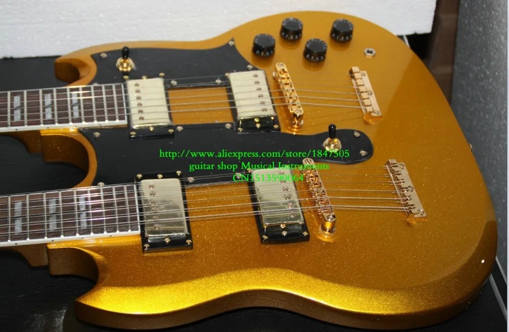 Custom Shop двойная Шея электрогитара в Goldtop 6/12 Струны гитары высокого качества