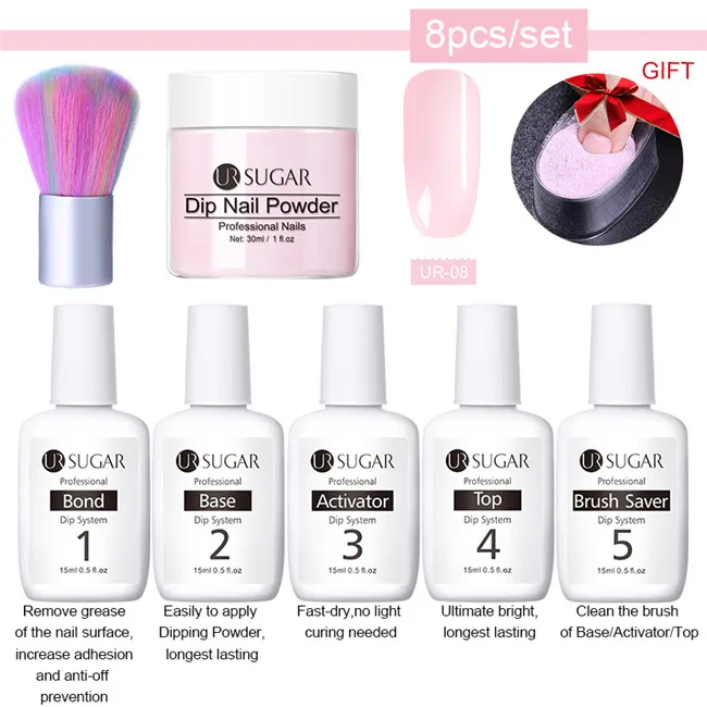 8pcs set8 Ur Sugar 8 шт./компл. погружения ногтей Блеск порошок Наборы градиент французский гвоздь натуральный Цвет голографическая пигмента сухой без лампы для лечения - Цвет: 8pcs set8
