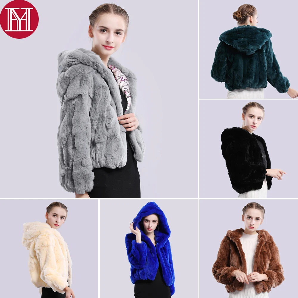 Шуба из натурального меха кролика рекс с капюшоном зимняя куртка для девочек