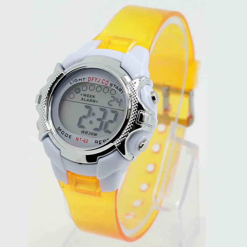 Детские часы прозрачные цветные цифровые светодиодные с будильником и датой