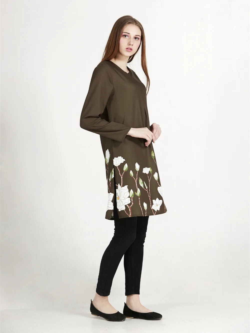 Мусульманская женская длинная рубашка свободная печать Дубай Турецкая одежда