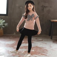 children girls clothing sets autumn teen girls sport suit 2 pcs plaid bow kids clothes tracksuit girls clothes 4 6 8 10 12 years
