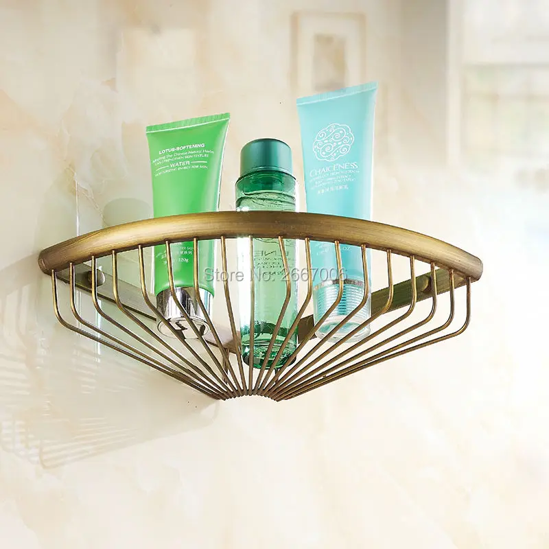 

Free Shipping 30CM Bathroom Kitchen Wall Mount Corner Basket Shelf Antique Brass Finish Shampoo Hanger Shelf Accessories ZR2509