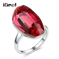 kinel hot unique big crystal rings for women fashion silver color punk jewelry 5 colors glass rhinestone ring wholesale 2018 new