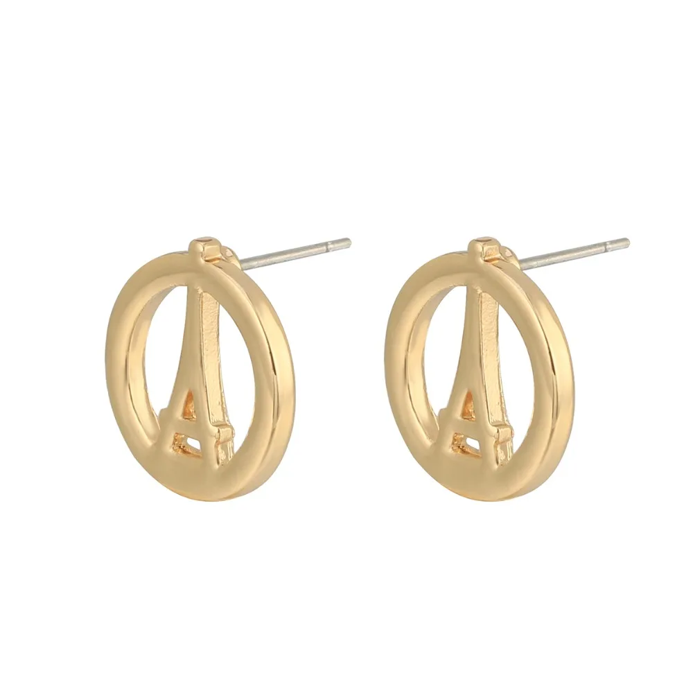 Tower Gold Korea Earrings For Women Cute Small Round Hollow Stud Earring pendientes mujer Fashion Jewelry 2019 New | Украшения и