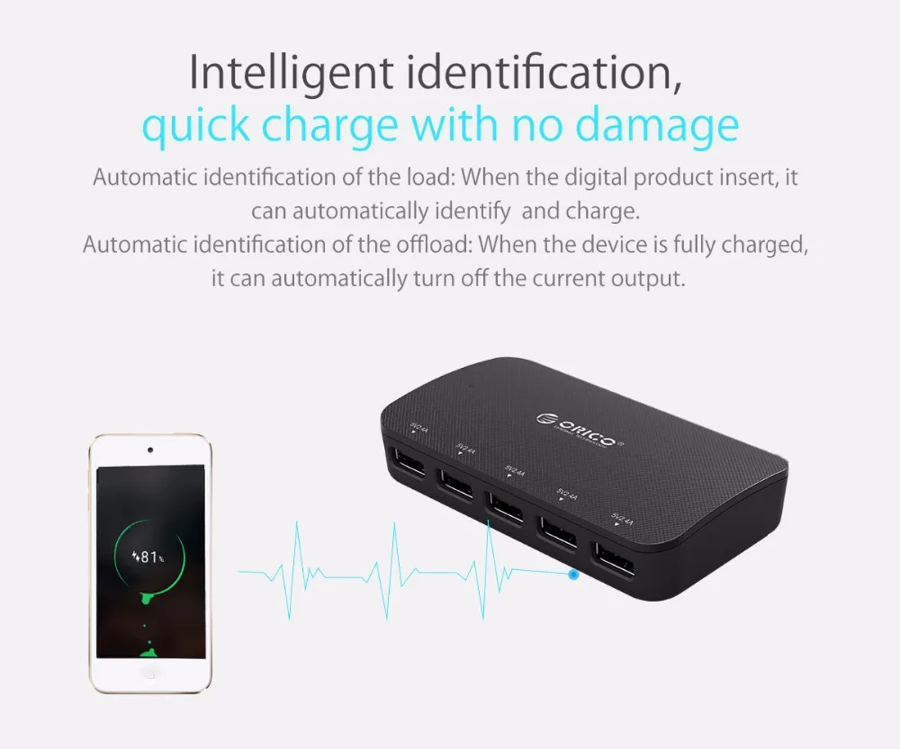 ORICO 5 портов USB Автомобильное зарядное устройство 5V2. 4A телефон зарядное устройство 30 Вт мобильный телефон автомобильное зарядное устройство для iPhone 7 6 6s 5 S 5 samsung Xiaomi htc huawei
