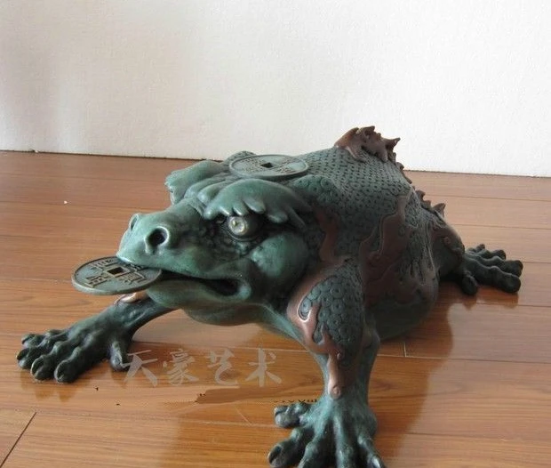 Китайские Бронзовые Медь Скульптура Фэншуй Богатство Монета Золотая жаба Spittor