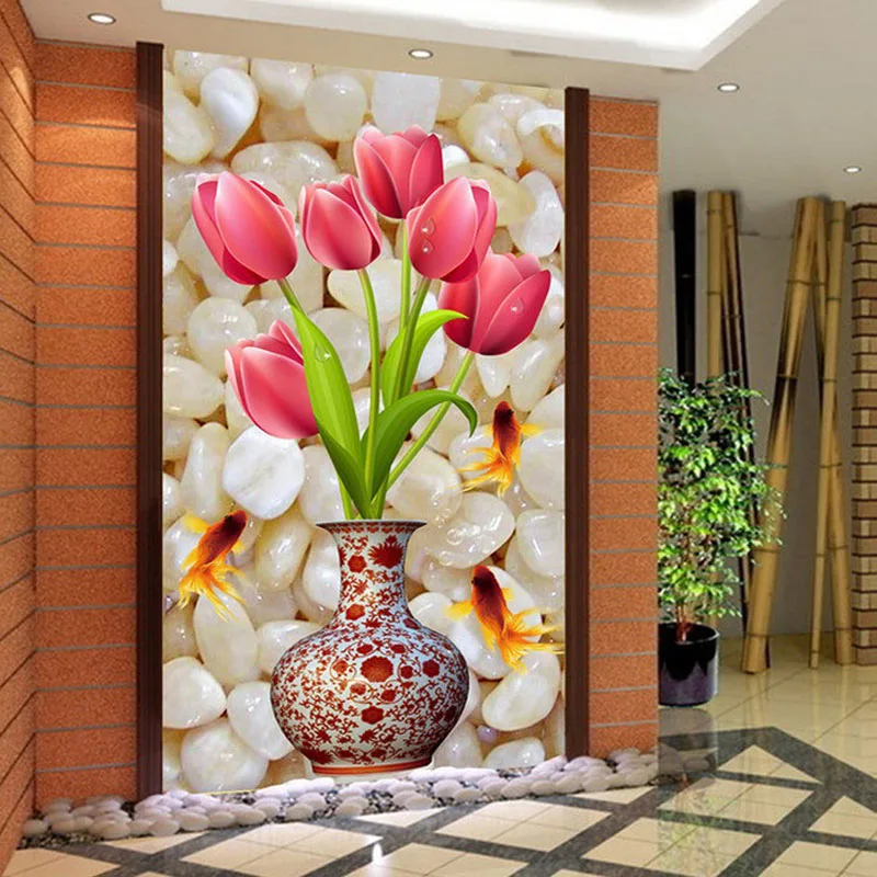 Алмазная вышивка сделай сам круглая Ваза тюльпан вертикальное издание Стразы 5D