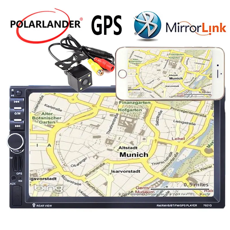 7 дюймов Зеркало Ссылка экран 2Din Авто Радио Стерео MP5 плеер USB GPS навигация