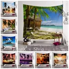 Природный пейзаж закат пляж кокосовое дерево Гавайи гобелен настенный декоративный занавес двери гостиной одеяло