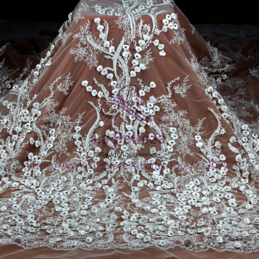 La Belleza новые черные/белые/бежевые тяжелые 3D цветы ручной работы Бисероплетение Свадебное/вечернее платье кружевная ткань SNDD1801 1 ярд