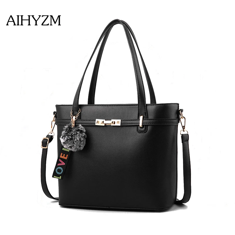 Aihyzm 2018 Women Pu Leather Handbags British Style Bags Famous Brands Hair ball Messenger | Багаж и сумки
