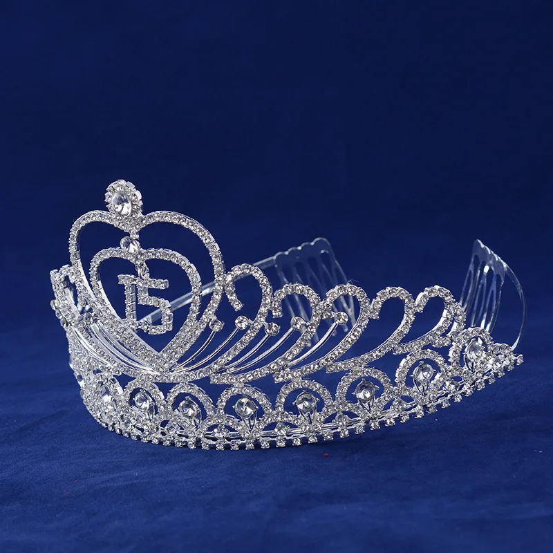 Quinceanera 15 Fifthteen день рождения Rhiestone тиара Корона с расчески для волос