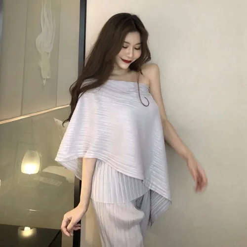Light Grey sets Korobov, элегантные, с вырезом лодочкой, сексуальные топы с открытыми плечами и штаны с высокой талией, женские наряды, свободные, повседневные, 2 шт, наборы, лето 77723 - Цвет: Light Grey sets