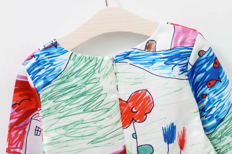 2017 г. детское осенне-зимнее платье принцессы высокого качества с принтом для