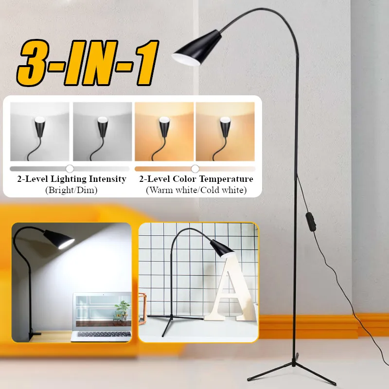 CLAITE Modern Stand Floor Lamp 7W White& Warm White Dimmer USB Desk Reading Light Fixture for Bedroom Living Room