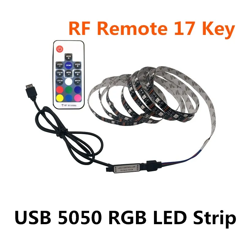 RF 17 Key Set DC 5 в USB Светодиодная лента 5050 водонепроницаемая RGB Светодиодная гибкая 50 см 1 м 2 м добавить 3 17 кнопочный пульт дистанционного управления для ТВ фонового освещения - Испускаемый цвет: RF 17 Key Set