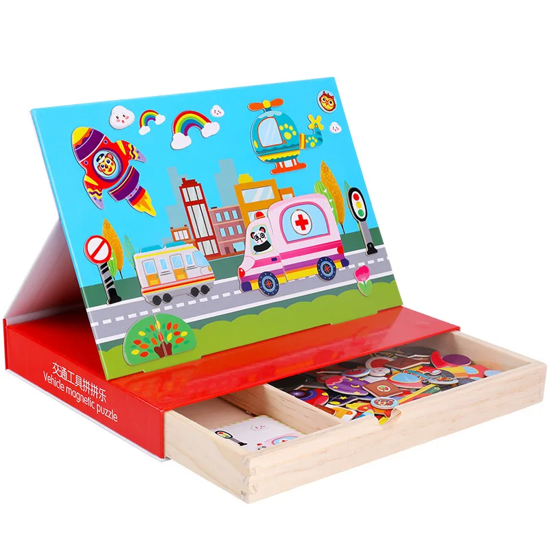 NEW Magnet Puzzle Toys Kids Educational Toys Animal Traffic Dressing Face Game Set Reusable Stickers for Children Art Draft Gift