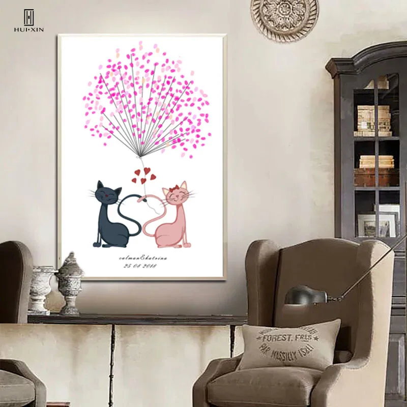 Любовь тема кошки DIY HD Pattens Современные холст картины красивое дерево воздушные