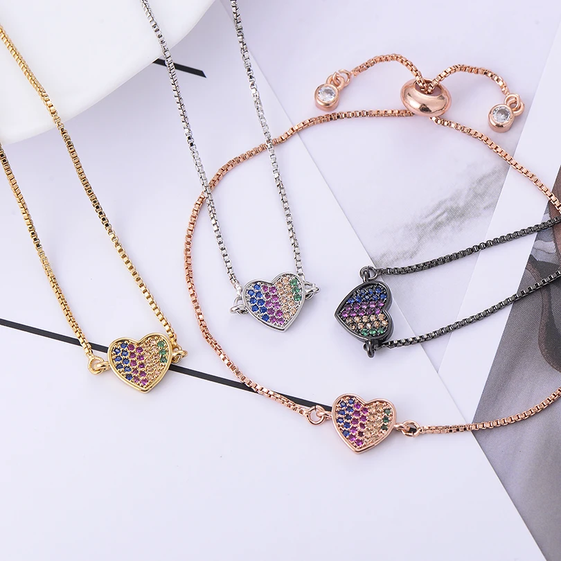 Женский браслет с сердечками Pipitree милый разноцветным кубическим цирконием