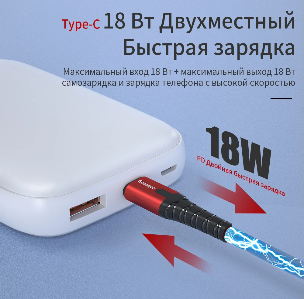 Essager mi ni power Bank Quick Charge 3,0 для Xiaomi mi 9 samsung huawei iPhone портативное зарядное устройство 10000 мАч usb type c PD power bank