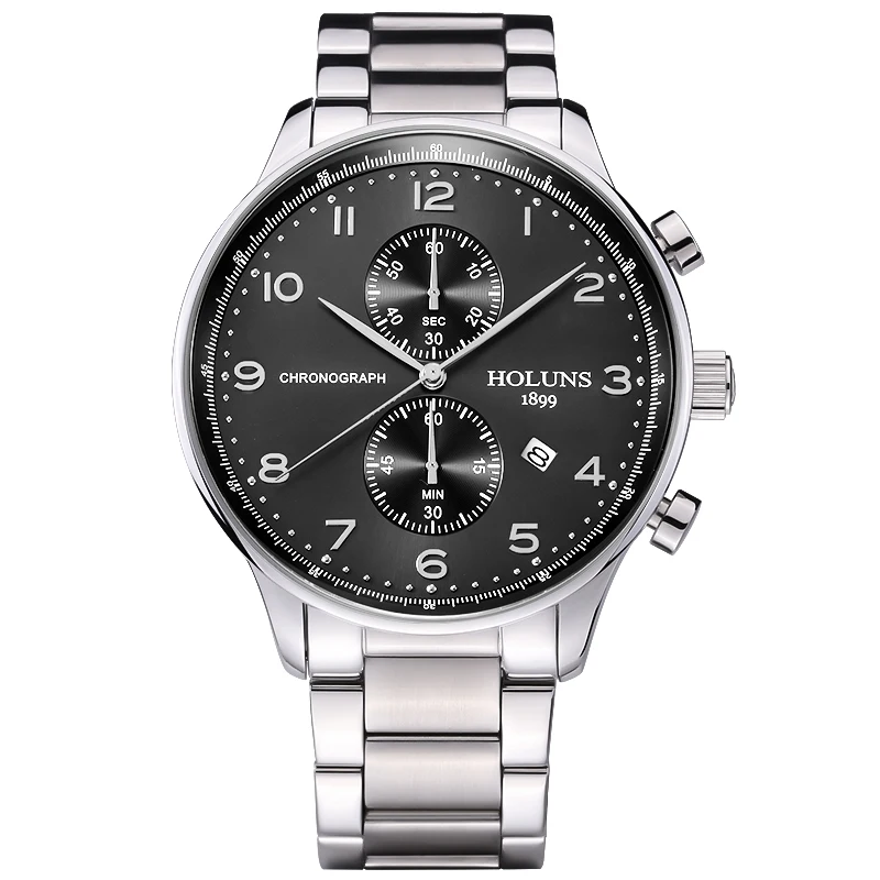 silver black Модные креативные часы для мужчин, ремешок из нержавеющей стали, люксовый бренд, 50 м, водонепроницаемые мужские наручные часы, мужские часы - Цвет: silver black