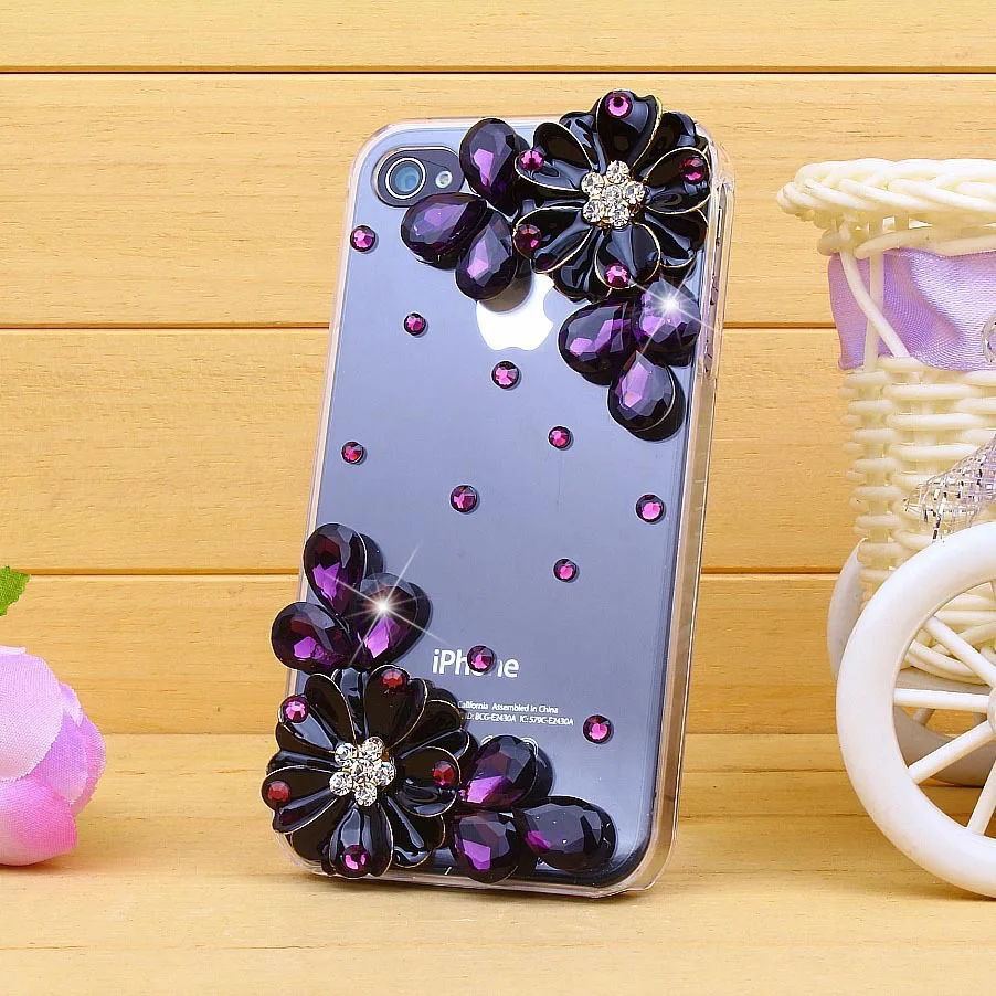 Rhinestore Case For Apple iPhone 4/4S/5/5S/5C Petal Purple Diamond DIY Jacket Luxury Crystal Hard Back Skin Cover |