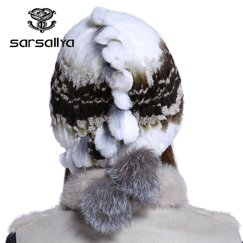 SARSALLYA Зимой меховая шапка для женщин реального рекс кролика с silver fox меховой