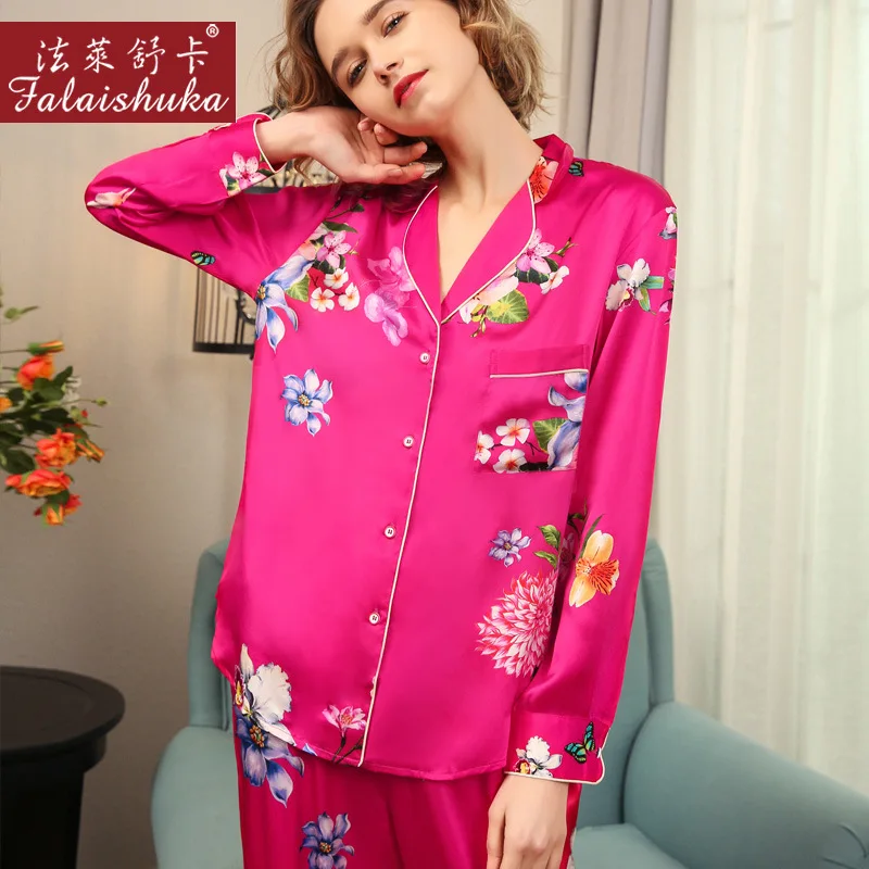 19 momme 100% mulberry silk pajamas sets women spring sexy flower elegant long sleeves genuine pure silk womens wedding pyjamas