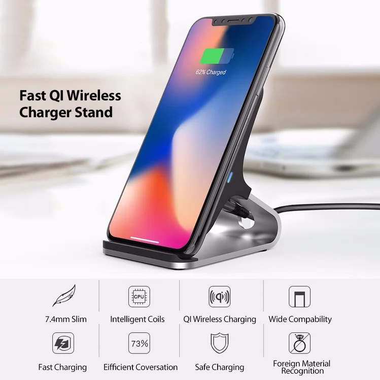 Беспроводное зарядное устройство Qi Быстрая зарядка кронштейн для iPhone 8 8 Plus X XS XR 11 Телефон зарядное устройство Pad док-станция для samsung S8 S9 Note8