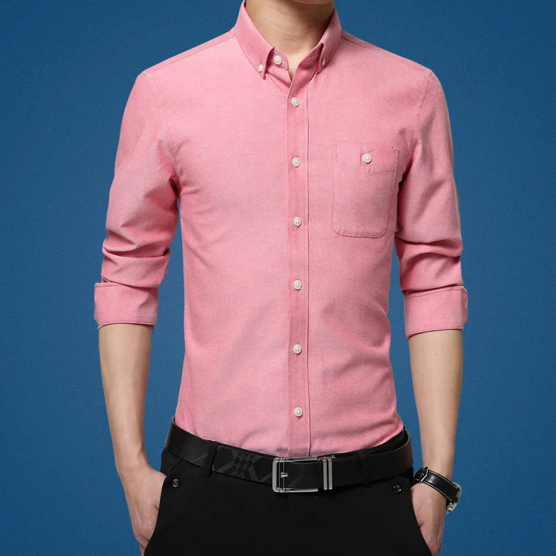 Новинка 2020 модная мужская рубашка однотонная повседневная приталенная с длинным