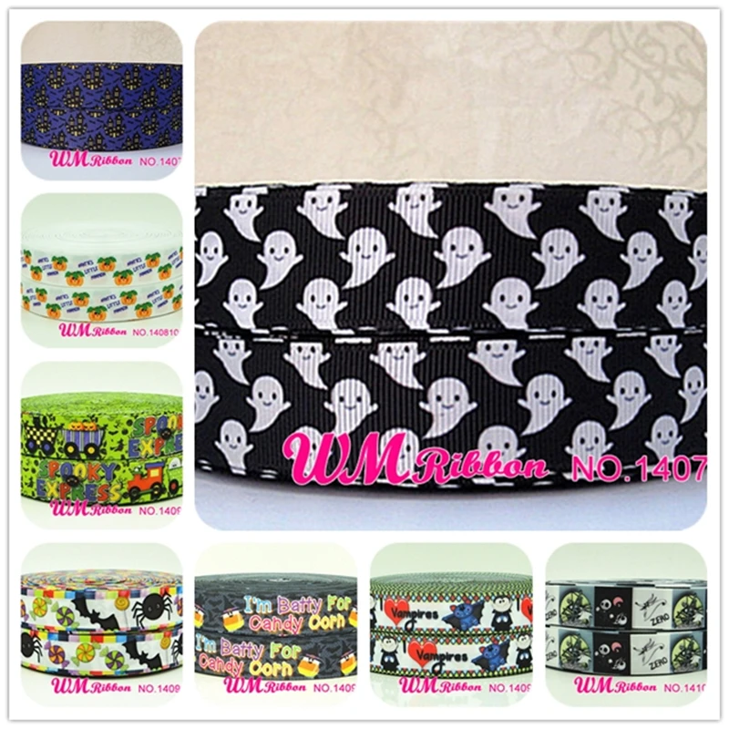 Лента в рубчик с принтом призрака для Хэллоуина 7/8 дюймов 22 мм 50 ярдов/рулон | Дом и