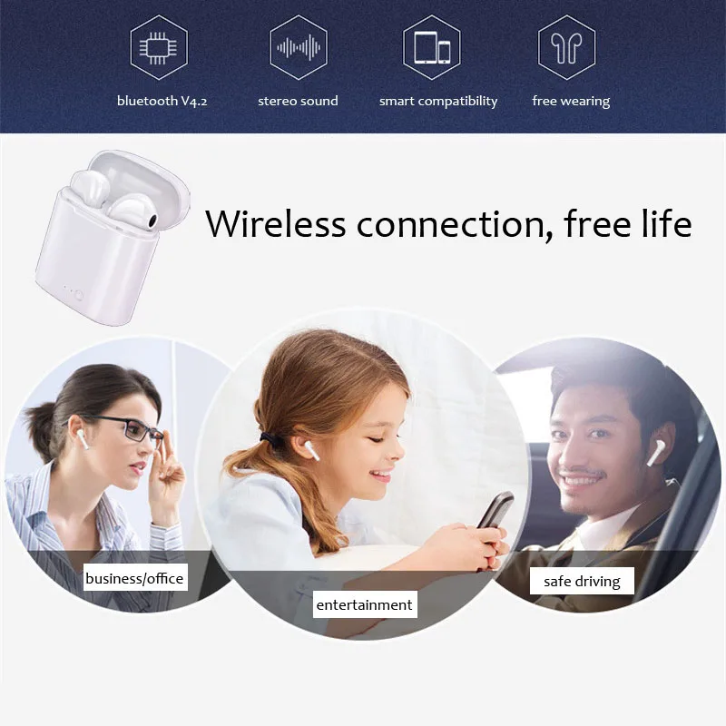 Бесплатная доставка с Портативный зарядным устройством i7s tws мини беспроводные