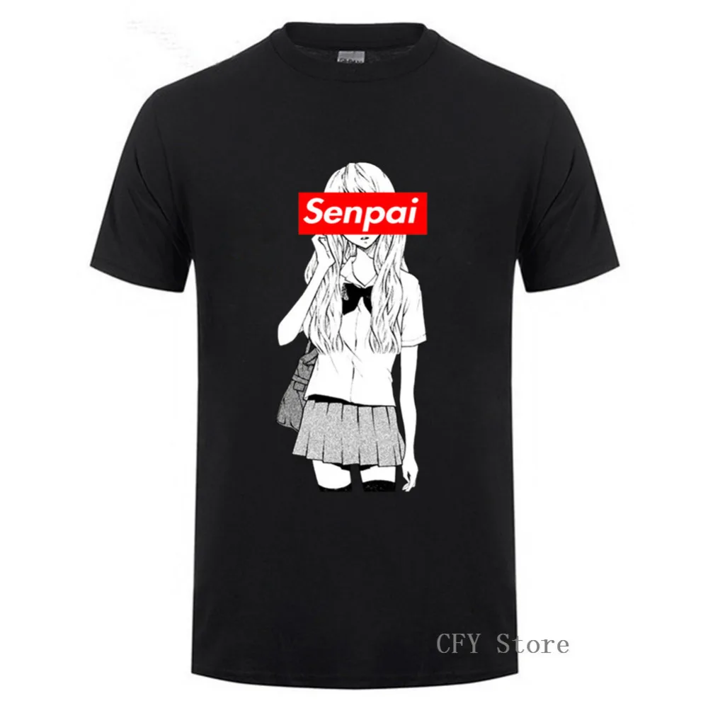 Футболка мужская с японским комиксом милая приталенная черная рубашка рисунком