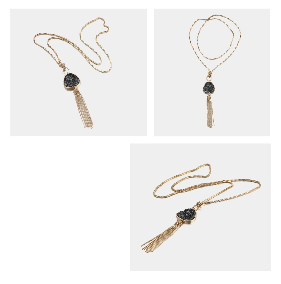 Ожерелье для женщин ретро ожерелье с длинными кисточками Имитация черного камня