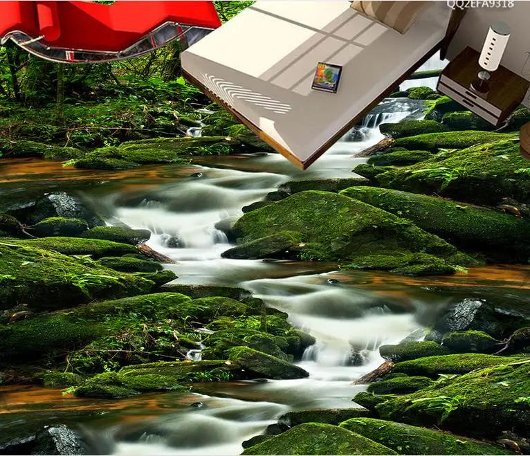 Пользовательские 3d полы водопад камень обои пол живопись водонепроницаемые для