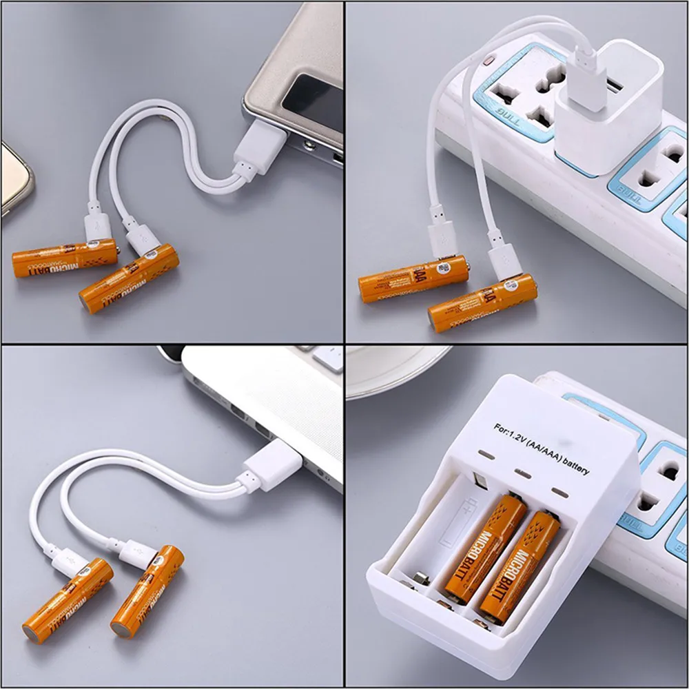 2 шт./лот, новинка, 1,2 в, AAA, перезаряжаемая батарея, 450 мАч, USB, Ni-MH, перезаряжаемая батарея с микро-usb зарядным кабелем