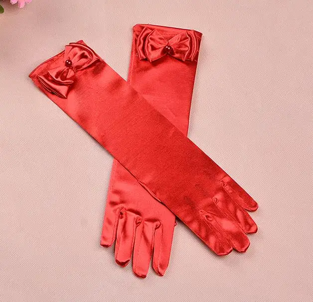 Эластичные Длинные Сатиновые перчатки для девочек на свадьбу детское нарядное