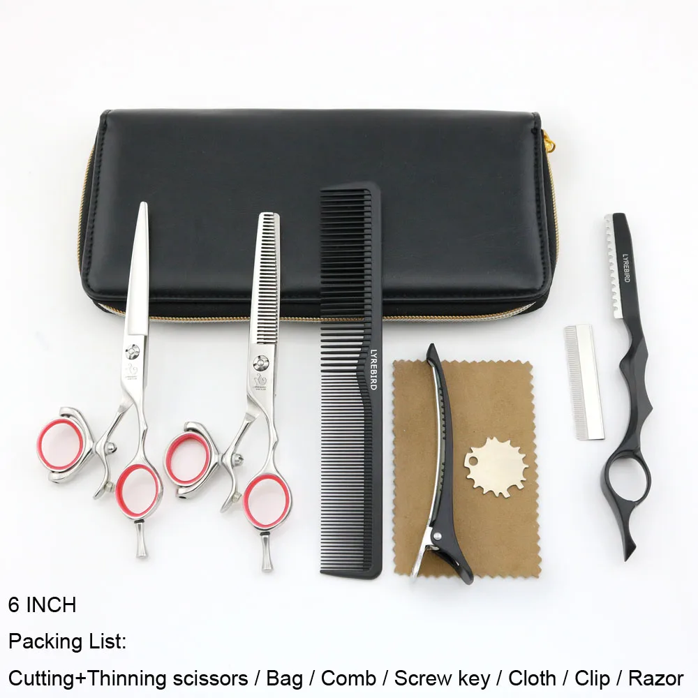 Suit razor 6INCH Профессиональные ножницы для волос 5,5 дюймов 6 дюймов Серебристые 360 поворотные ручки для большого пальца Парикмахерские ножницы Lyrebird высокого класса Новинка - Цвет: Suit razor 6INCH