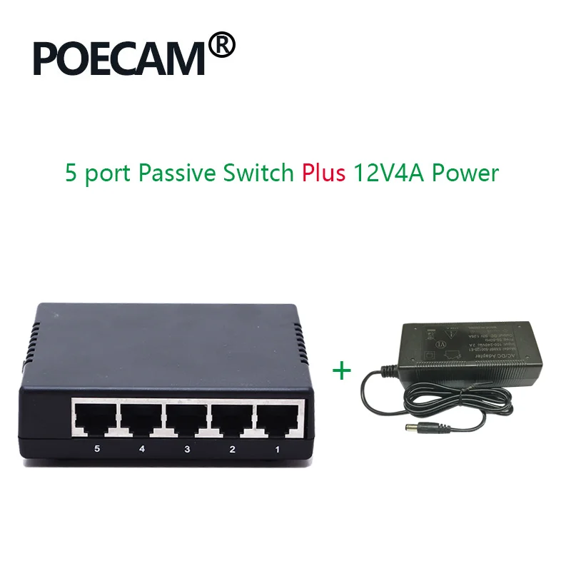 With 12V2A Power Injuctor 5 портов пассивный poe-коммутатор 12 В 24 В 4/5+ 7/8-Скорость передачи 10/100 Мбит/с пластиковый корпус ip-камера видеонаблюдения камеры - Цвет: With 12V2A Power